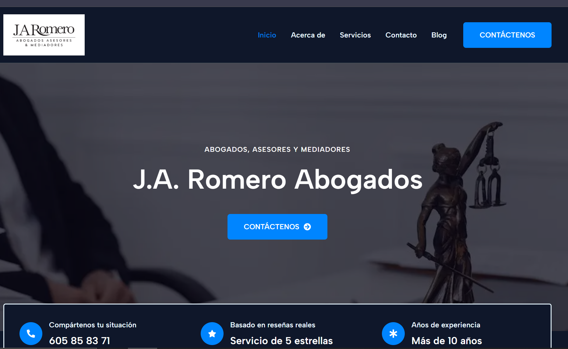 Captura de Pantalla de la web jaromeroabogados.com
